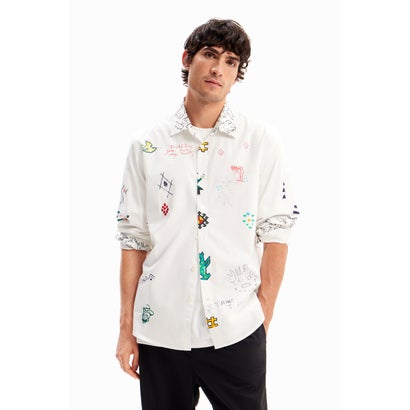 デシグアル Desigual イラスト&メッセージ シャツ (ホワイト)