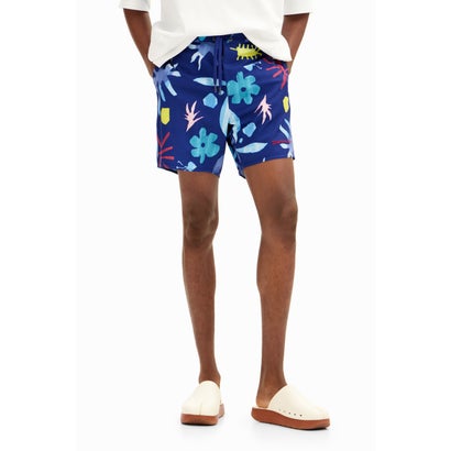デシグアル Desigual 水彩画モチーフ サーフパンツ 【返品不可商品】 (ブルー)