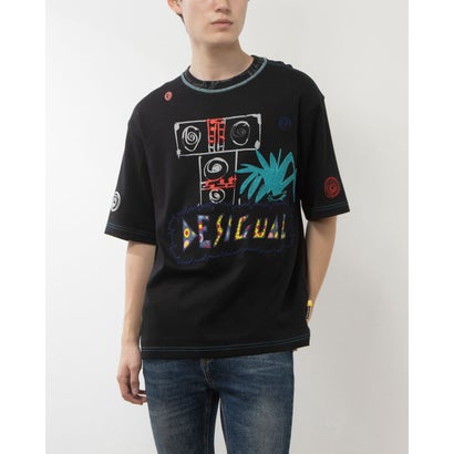 デシグアル Desigual アーティ刺繍 Tシャツ (グレー/ブラック)