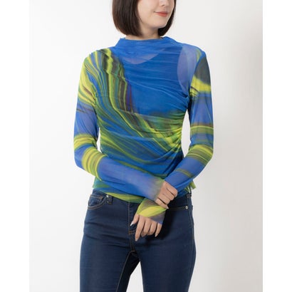 デシグアル Desigual 波模様 チュール ギャザーTシャツ (ブルー) デシグアル Desigual 波模様 チュール ギャザーTシャツ (ブルー)