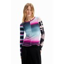 デシグアル Desigual タイダイパッチワーク Tシャツ (グレー/ブラック)