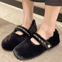 アミュレット Amulet フェイクファーパンプス レディース 10代 20代 30代 韓国ファッション 秋 冬 カジュアル 可愛い 白 黒 シンプル シューズ 靴 フラット (ブラック)