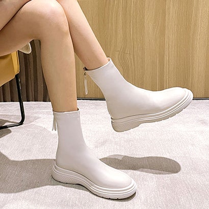 アミュレット Amulet フェイクレザーショートブーツ レディース 10代 20代 30代 韓国ファッション 春 夏 秋 冬 カジュアル 可愛い 白 黒 シンプル シューズ 靴 （ホワイト）