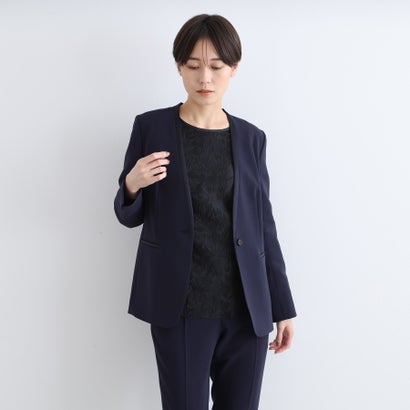 インディヴィ INDIVI 【日本製/定番スーツ】トリアセテート混ノーカラージャケット (ネイビー(094))