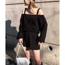 スパイラルガール SPIRALGIRL レイヤード風カシュクールニットセットアップ (ブラック)
