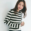 コカ coca 袖スリットボーダーリブニットトップス (Black)