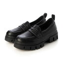 ブソラ bussola 撥水厚底デザインソールローファー (ブラック)
