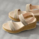 イタリアンシューメーカーズ ITALIAN SHOEMAKERS ラインストーンリボン厚底サンダル (ベージュ)(4)