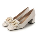インターショシュール INTER-CHAUSSURES スクエアトウチェーンキルトパンプス (ホワイトエナメル)(4)