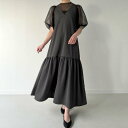 ジュノア JUNOAH ダブルストラップバックリボンキャミワンピース (チャコール)