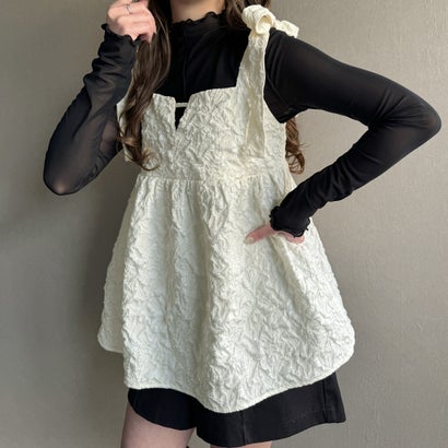 ジュノア JUNOAH 肩リボンジャガードキャミソールビスチェ （アイボリー）