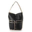 トミエコ Tomieco LEATHER トートバッグ 本革&ムートン 肩掛けバッグ (BLACK/BEIGE)