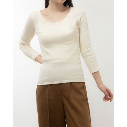 【 肌ごころ 】アズ as 綿100% ウェーブ素材クルーネックインナー （アイボリー）