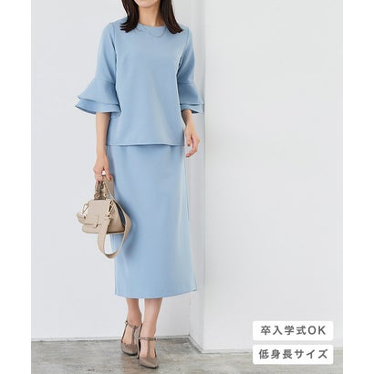 フレアスリーブトップススカートセットアップ (ブルー)