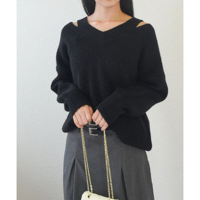 ビビッドレディ VIVIDLADY ふわふわ 暖かいスリットデザイン長袖ニット (ブラック) ビビッドレディ VIVIDLADY ふわふわ 暖かいスリットデザイン長袖ニット (ブラック)