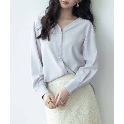 セゾンドパピヨン SAISON DE PAPILLON バックVネックシフォンブラウス （ラベンダー）