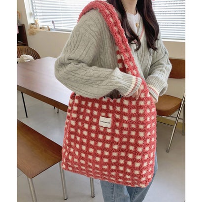 ミニミニストア miniministore ボアトートバッグ チェック柄 大容量 （スイカレッド）
