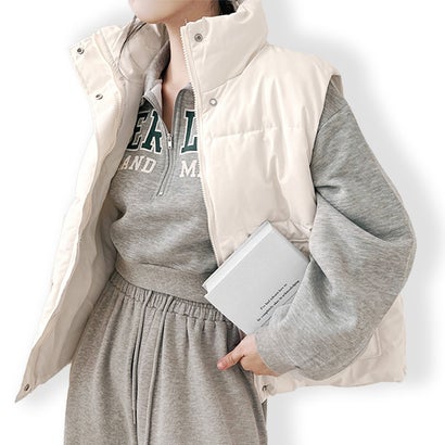 アイカ ica ふんわり 軽量 ボリュームたっぷり 暖かい ミドル丈 ゆったり 中綿ベスト フェイクダウンベスト キルティングベスト (OWT)