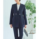 ルイルエブティック RUIRUE BOUTIQUE ノーカラーコクーンペプラムスリムパンツスーツ (ダークネイビー)