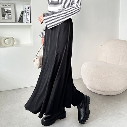 ジーラ GeeRA 切り替えフレアーロングスカート (ブラック)