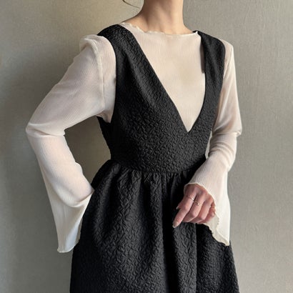 ジュノア JUNOAH 2wayふくれジャガードジャンバースカート （ブラック）