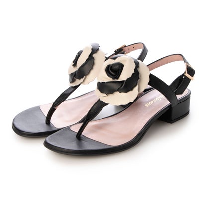 プリティ・バレリーナ Pretty Ballerinas LULU leather oversized flower（ルル レザー オーバーサイズフラワー）ヒール付きトングサンダル （NEGRO-NEGRO）