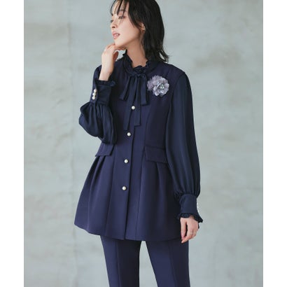 ルイルエブティック RUIRUE BOUTIQUE パールボタンジレ&スリムストレートパンツ (ネイビー)