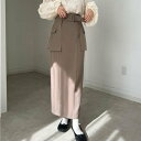 ジュノア JUNOAH 【取り外し可能】ラップベルトIラインスカート (モカ)