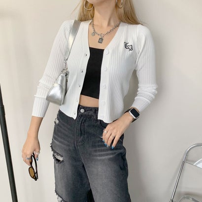 ノンヘッジ non-hedge ロゴ刺繍リブカーディガン （オフホワイト）