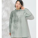 ヴィオラ エ ヴィオラ Viola e Viola パッと華やぐ繊細刺しゅうのフリル衿チュニックブラウス (セージピンチェック)