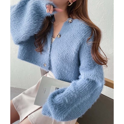 アンドミー andme ショート丈 フェザーヤーン 2way ニット カーディガン （ライトブルー）