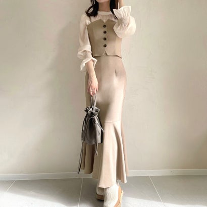 ジュノア JUNOAH デザインビスチェマーメイドスカートセット （ベージュ）