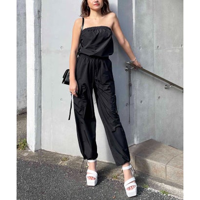 スパイラルガール SPIRALGIRL ドロストワイドカーゴベアオールインワン （ブラック）