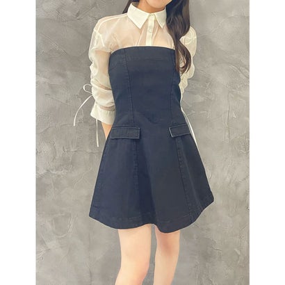 エイミーイストワール EIMY ISTOIRE デニムフレアミニワンピース (BLACK)