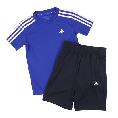 アディダス adidas ジュニア Tシャツハーフパンツセット トレイン エッセンシャルズ AEROREADY スリーストライプス トレーニング上下セット IC5669 （Top:ルシッドブルー Bottom:レジェンドインク）