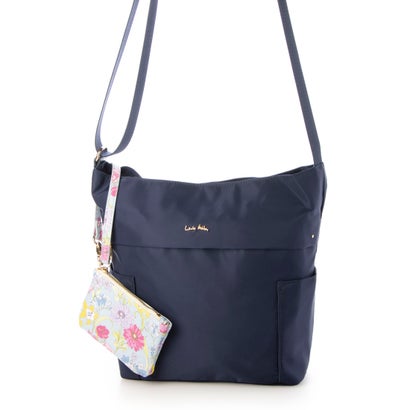 ズッケロ zucchero LAURA ASHLEY/ローラアシュレイ バッグ ポーチ付き ショルダーバッグ 縦型 撥水 軽量 花柄 通勤 通学 ブランド ilnl-03 (ネイビー)