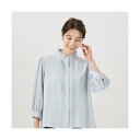 トーキョーシャツ TOKYO SHIRTS フリル衿ピンタック 八分袖ブラウス (サックス)