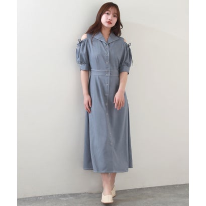 チーク Cheek 肩あきシャツワンピース (BLUE) チーク Cheek 肩あきシャツワンピース (BLUE)