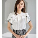 アロッタ Alotta チューリップ袖パイピングブラウス (オフ/ネイビー)