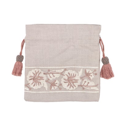 カンカン KANKAN 花リボン刺繍巾着 （ベージュ）