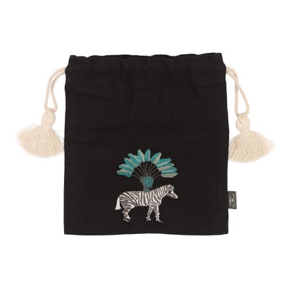 カンカン KANKAN ゼブラ刺繍巾着S （ブラック）