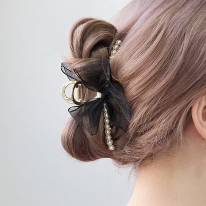 フィービィー Phoebe オーガンジーリボンパールバンスクリップ （ブラック）