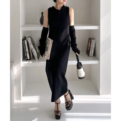 ロイヤルパーティー ROYAL PARTY アームウォーマー付フードタイトワンピース (ブラック)