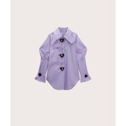 ラポミ プチ LA POMME petit Asymmetry Puff Sleeve Heart Button Shirt アシンメトリーハーフスリーフブハートボタンシャツ （Purple）
