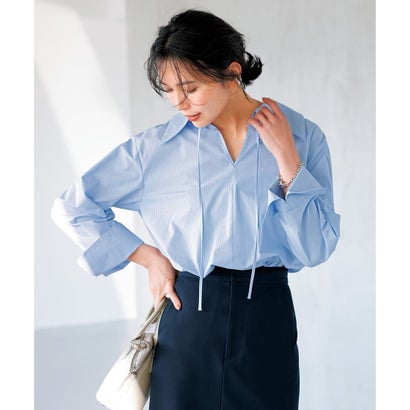 UNFILO 【イージーケア】スキッパーロングシャツ （ブルーストライプ）のサムネイル