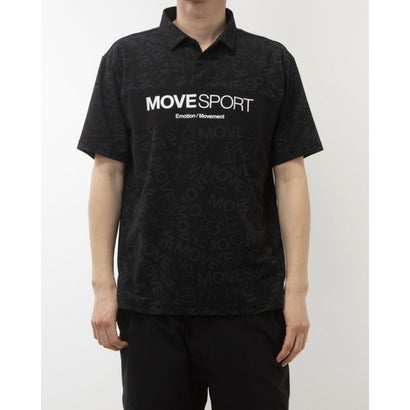 デサント DESCENTE メンズ 半袖機能ポロシャツ SUNSCREEN ミニ鹿の子 総柄グラフィック ポロシャツ DMMXJA72 (ブラックXブラック)