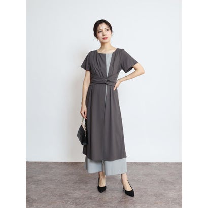 リルフェテ Rire Fete バイカラーレイヤードパンツスーツ （アッシュグレー）