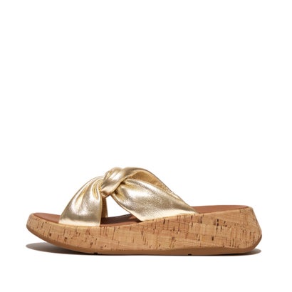 フィットフロップ fitflop F-MODE LEATHER-TWIST FLATFORM SLIDES (CORK WRAP) （Platino）