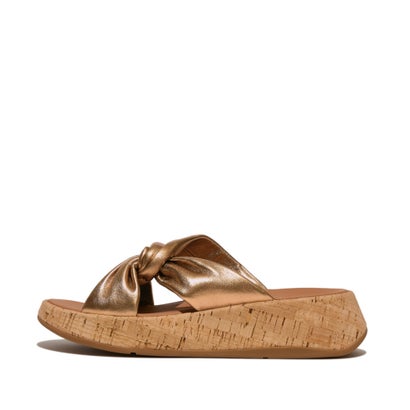 フィットフロップ fitflop F-MODE LEATHER-TWIST FLATFORM SLIDES (CORK WRAP) （Bronze）