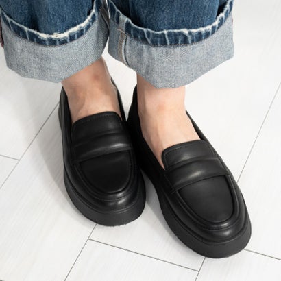 フィットフロップ fitflop F-MODE PADDED-DETAIL LEATHER FLATFORM LOAFERS （All Black）